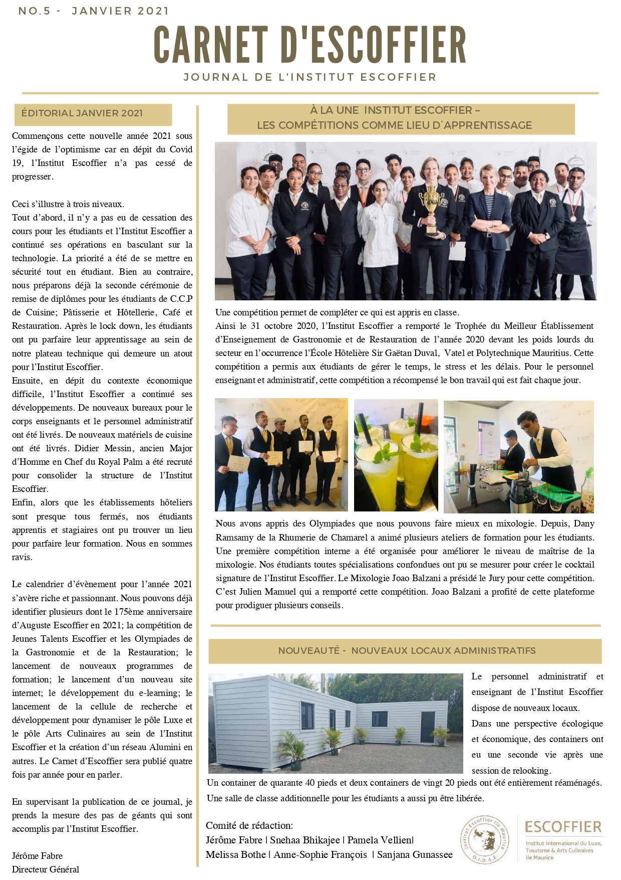 NO5 Carnet d'esoffier Janvier 2021